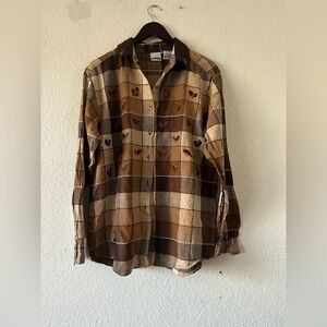 Vintage Bobbie Brooks Autumn Fall Plaid Embroidered Leaves Flannel XL Cabincore